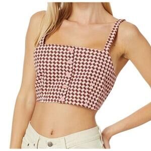 Levis Nadia Crop Top Womens S Pink Red Houndstooth Skater Y2K 90s Whimsygoth NWT